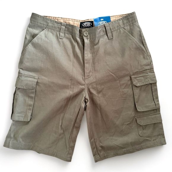 RW Rugged Wear Men's Cargo Shorts Olive Green Cotton Outdoor Utility NWT Sz 34 - Picture 1 of 11